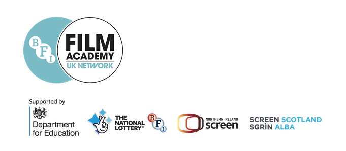 BFI Film Academy Logo supported by The Department for Education, The National Lottery, British Film Institute, Northern Ireland Screen, Screen Scotland.