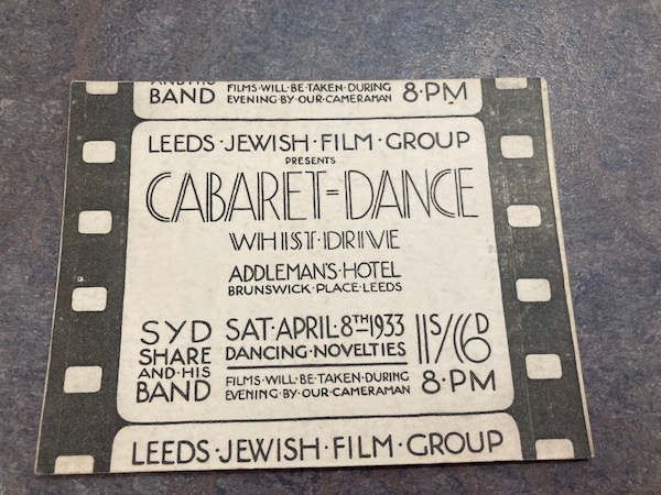 Leeds Jewish Film Group Cabaret and Dance Invitation Card, 1933